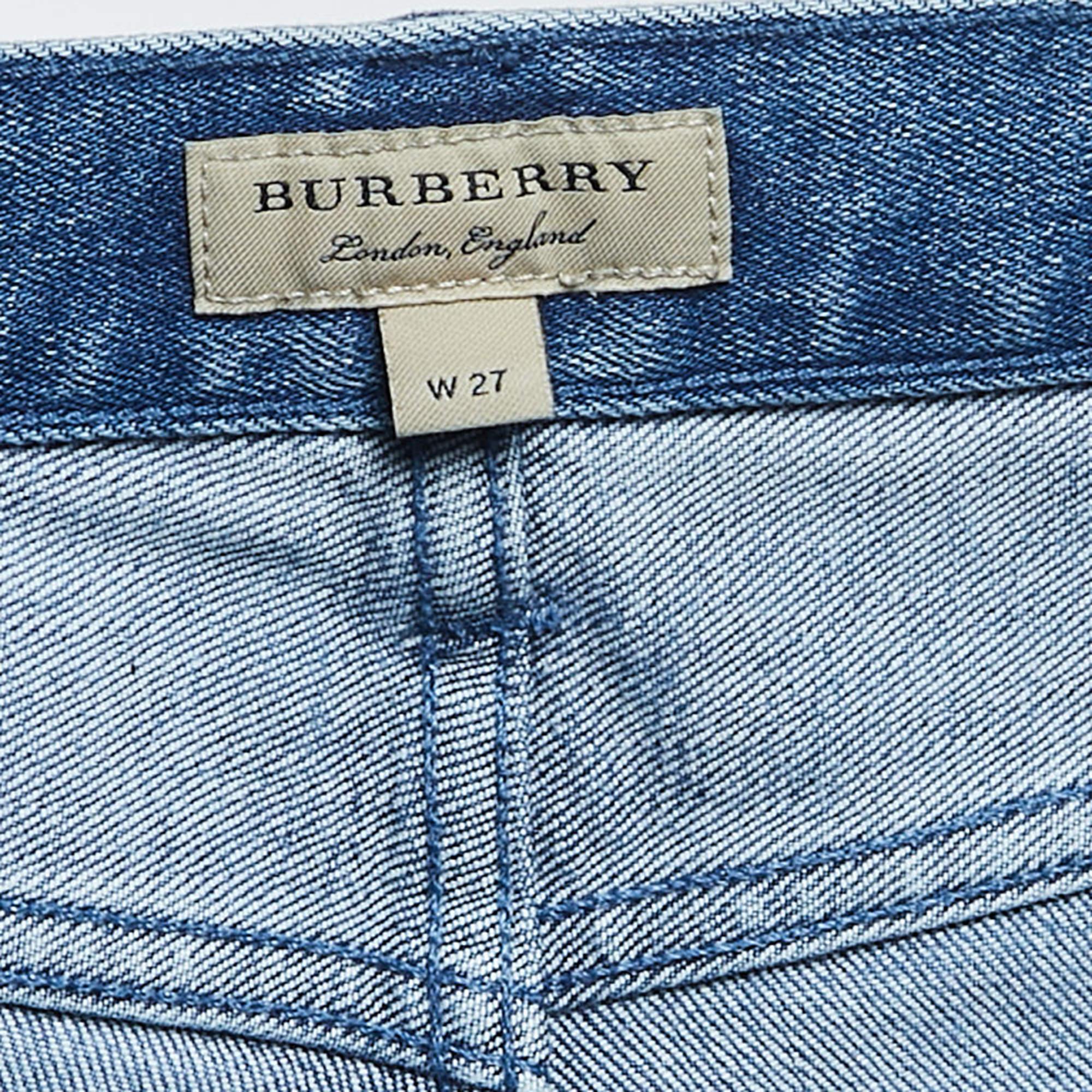 Men's Burberry Blue Washed Denim Slim Crop Jeans S Waist 27