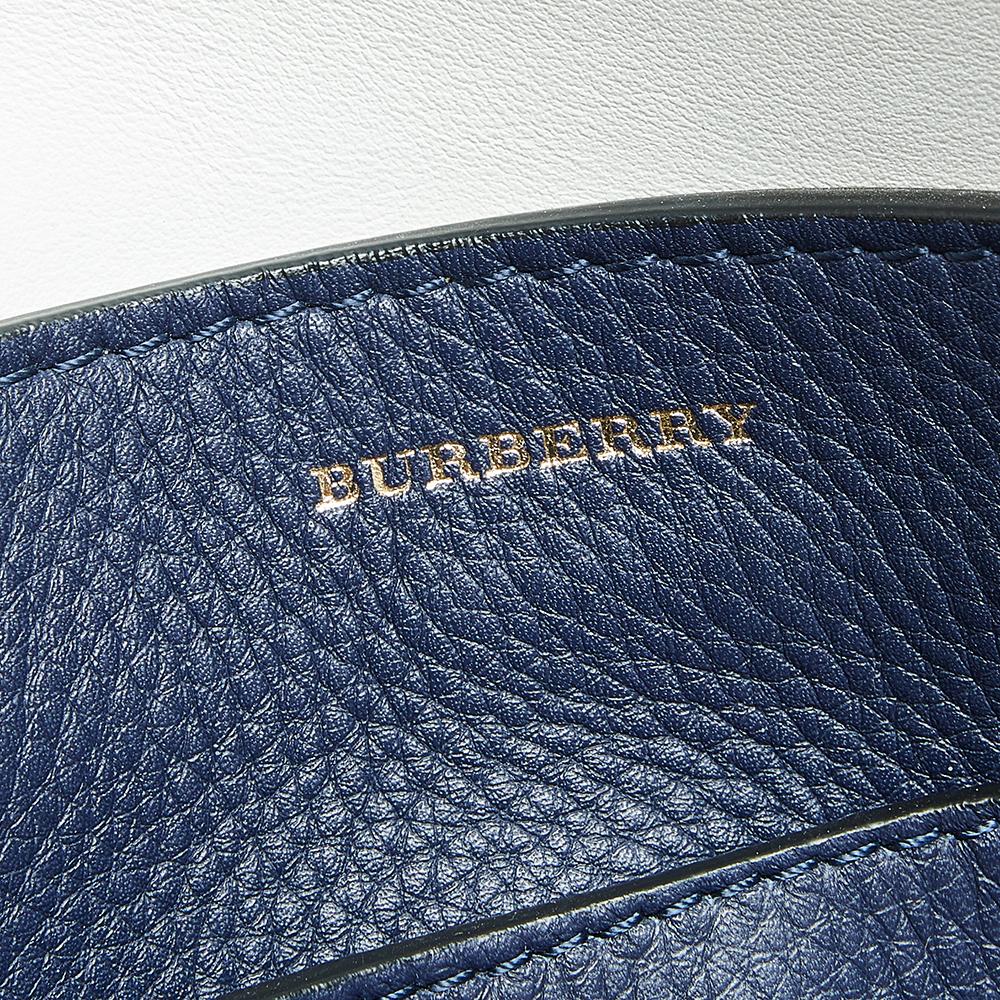 Burberry Blue/White Grained Leather Large Belt Tote 4