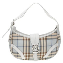 Burberry Blue-White Nova Check Coated Canvas And Leather Hobo