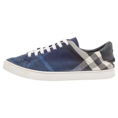 Used Burberry Blue/White Nova Check Denim and Leather Low Top Sneakers Size 44