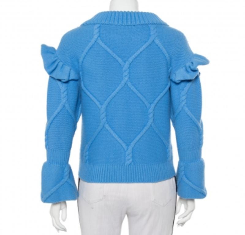 Women's Burberry Blue Wool & Cashmere Ruffle Detail Sweater XS For Sale