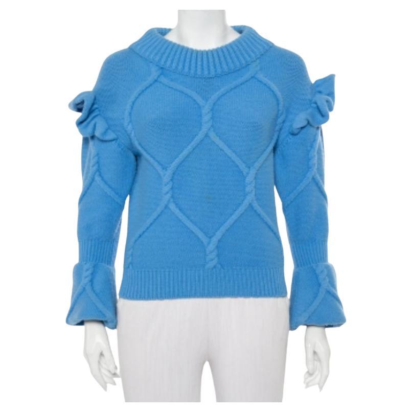Burberry Blue Wool & Cashmere Ruffle Detail Sweater XS For Sale