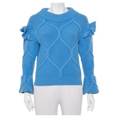 Burberry Blue Wool & Cashmere Ruffle Detail Sweater XS