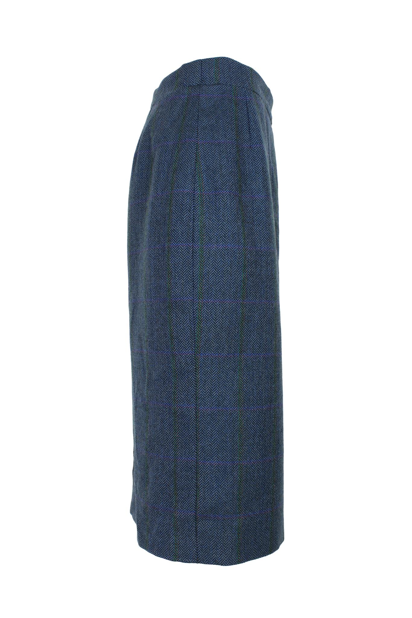 Black Burberry Blue Wool Herringbone Pencil Skirt 1980s For Sale
