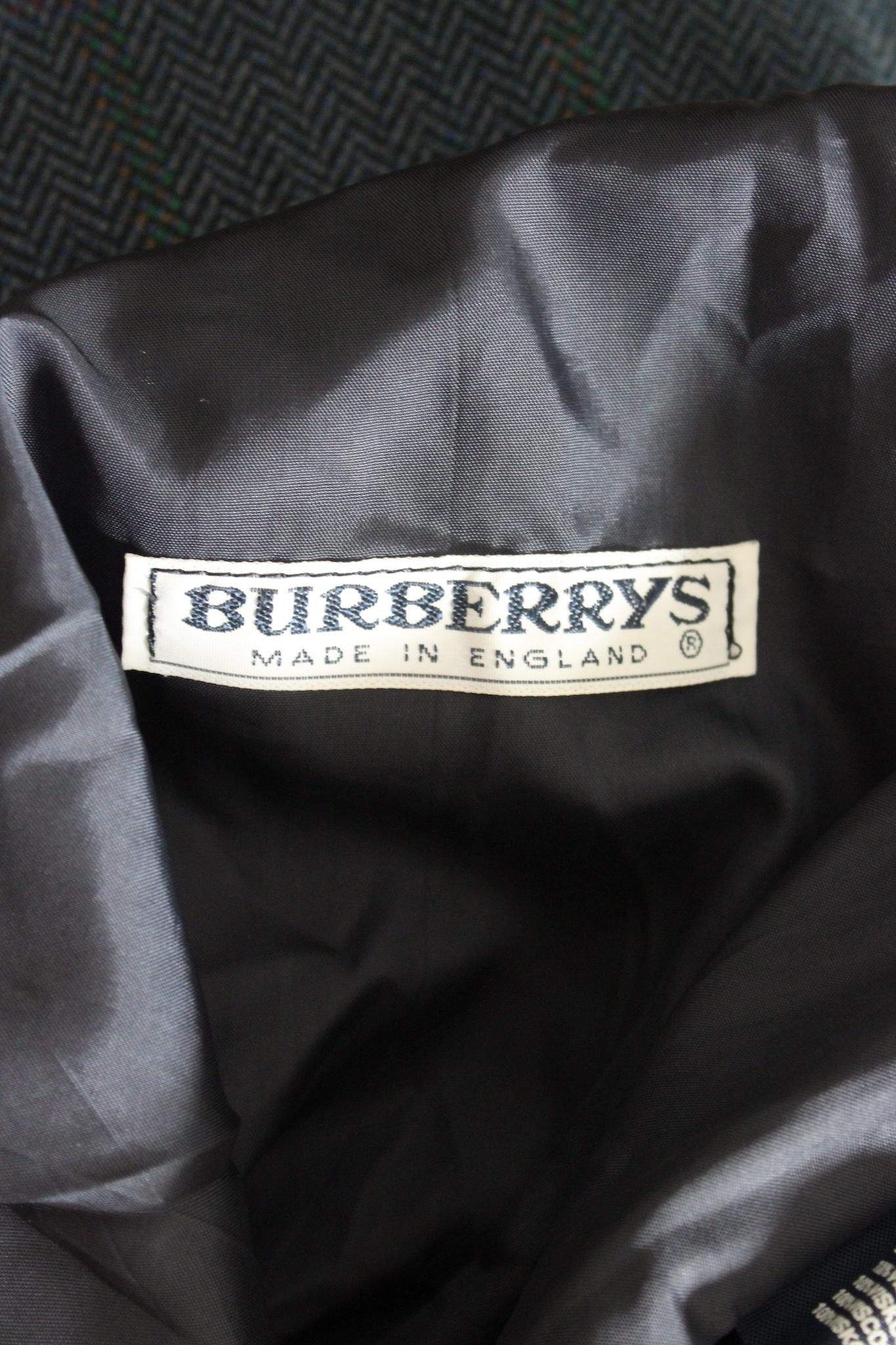 Burberry Blauer Bleistiftrock aus Wolle mit Fischgrätenmuster 1980er Jahre im Angebot 1