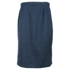 Burberry Blue Wool Herringbone Pencil Skirt 1980