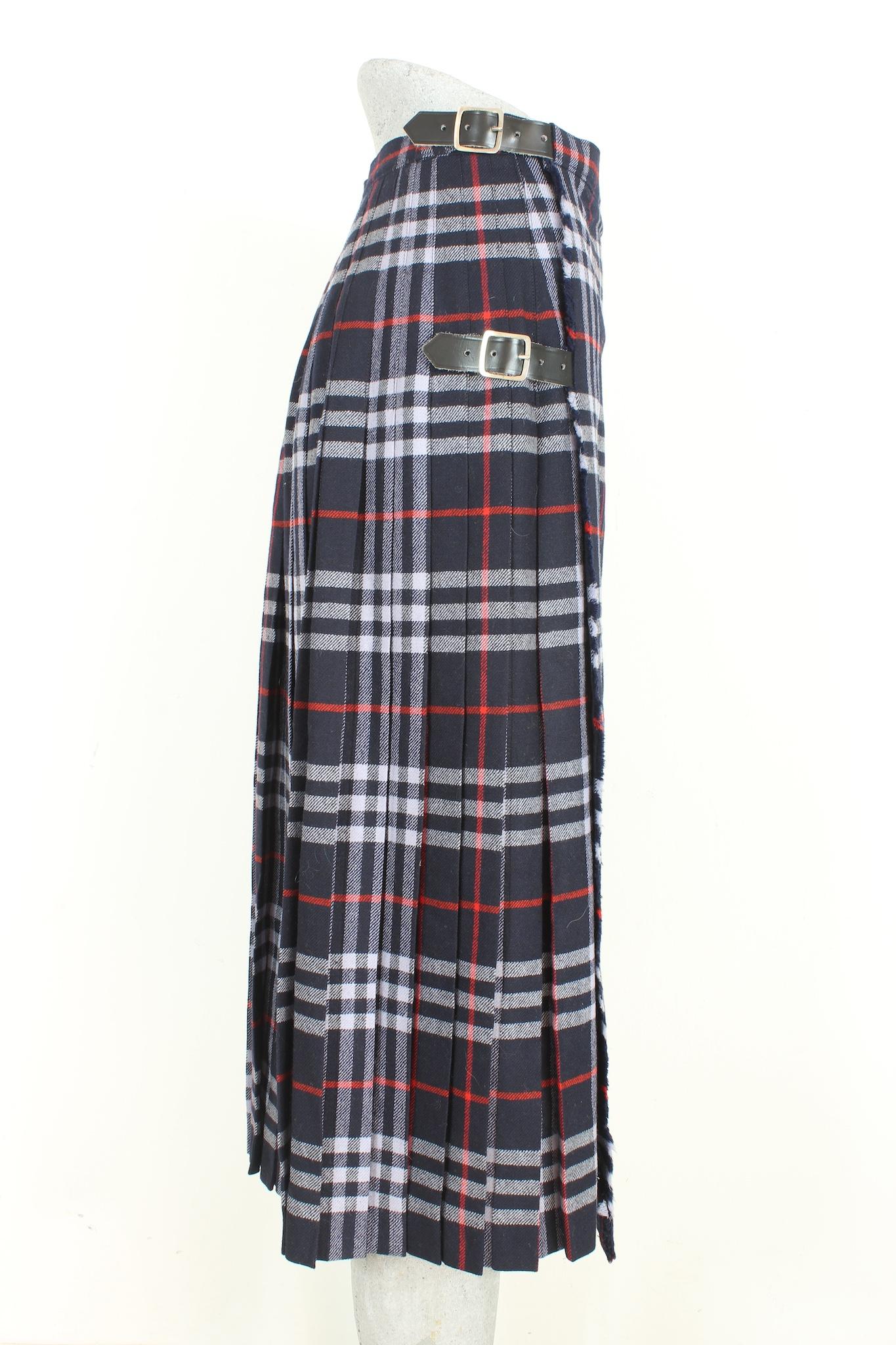 Burberry Blue Wool Nova Check Kilt Skirt Vintage 1980S In New Condition In Brindisi, Bt