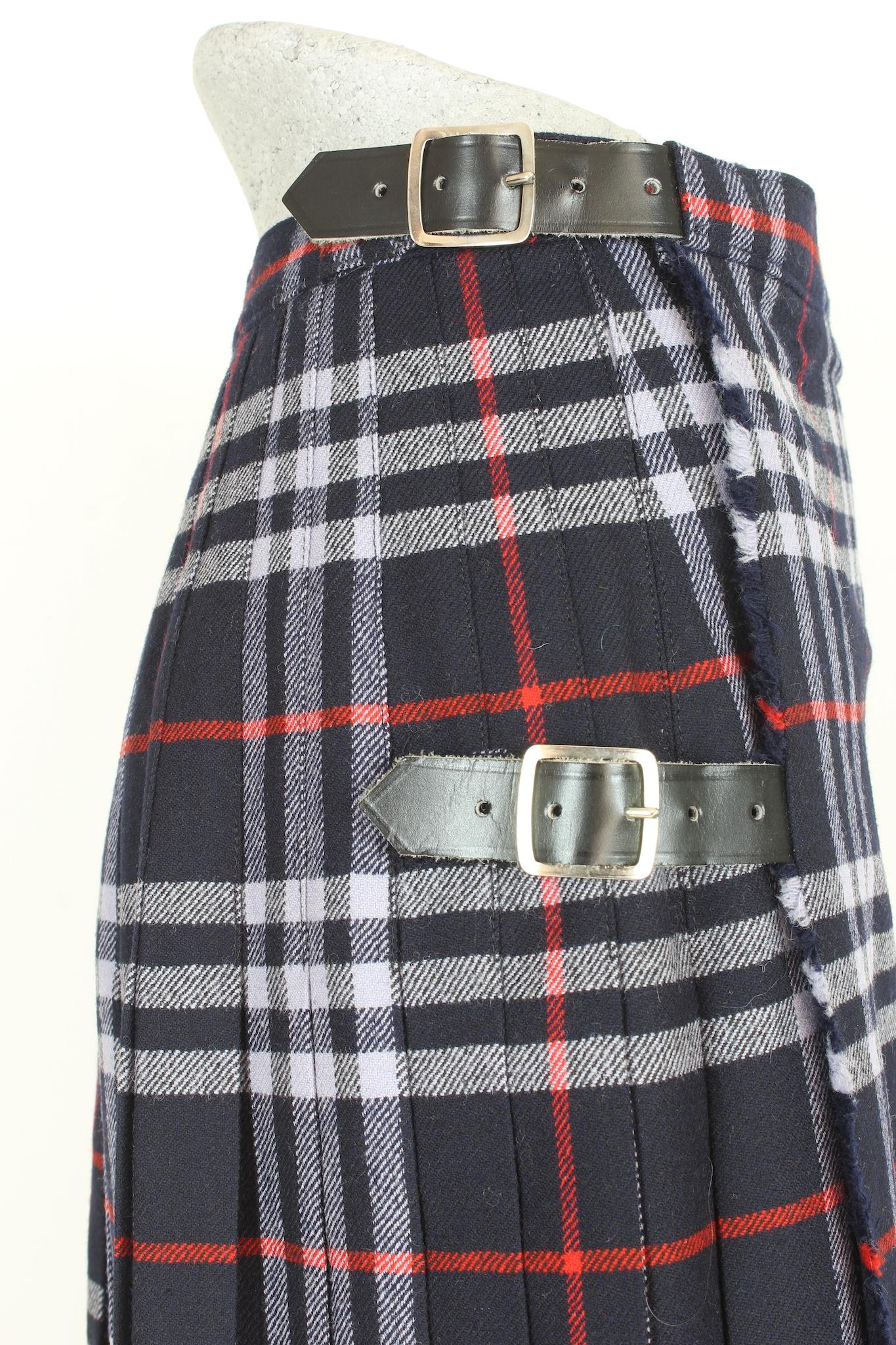 Burberry Blue Wool Nova Check Kilt Skirt Vintage 1980S 1