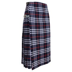 Burberry Blue Wool Nova Check Kilt Skirt Vintage 1980S