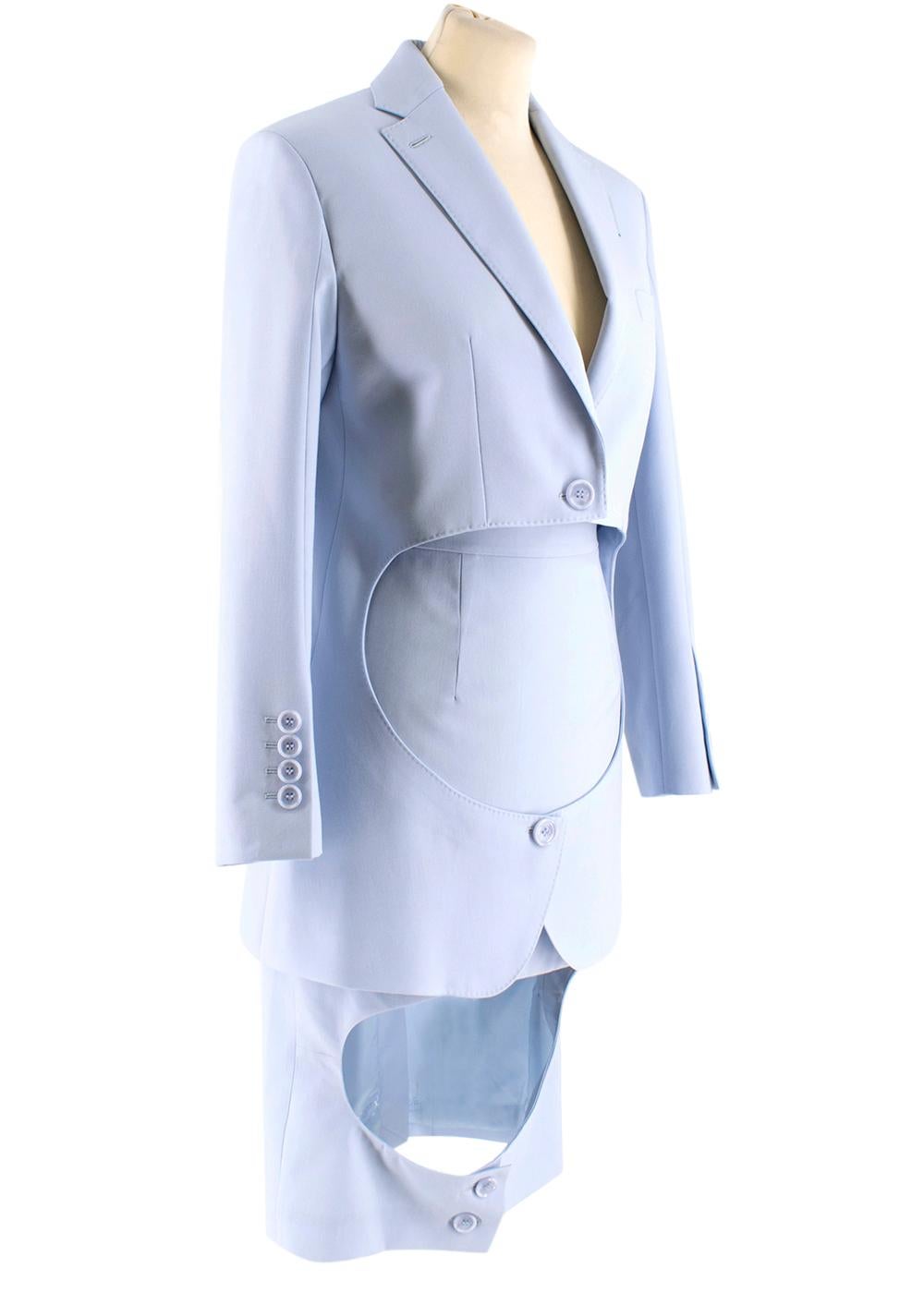 Burberry Blue Wool Step-Through Skirt Suit SS20 XXS 4