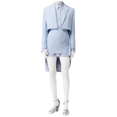 Burberry Blue Wool Step-Through Skirt Suit SS20 XXS