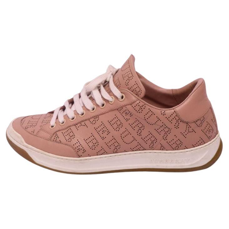 Burberry Blush Pink Perforated Leather Logo Sneakers - EU 39.5 For Sale