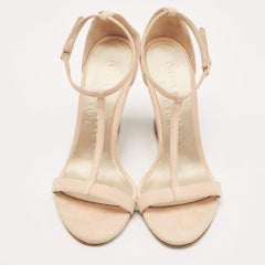 Burberry Blush Pink Suede Leyburn Lucite Wedge Sandals Size 38