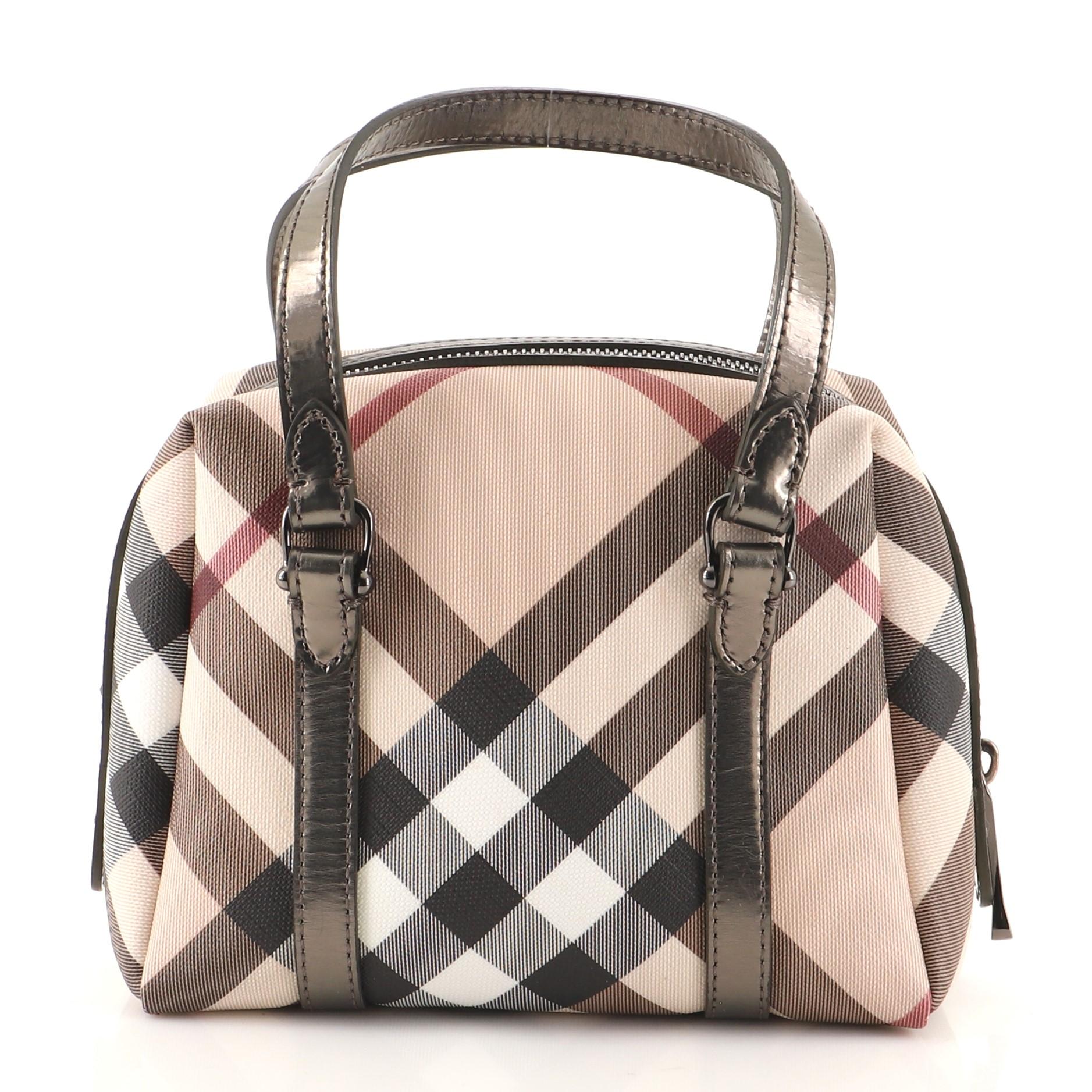 Brown Burberry Boston Bag Nova Check Canvas Mini