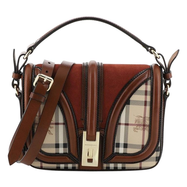 Burberry  Brickfield Satchel Haymarket Coated Canvas and Suede Small