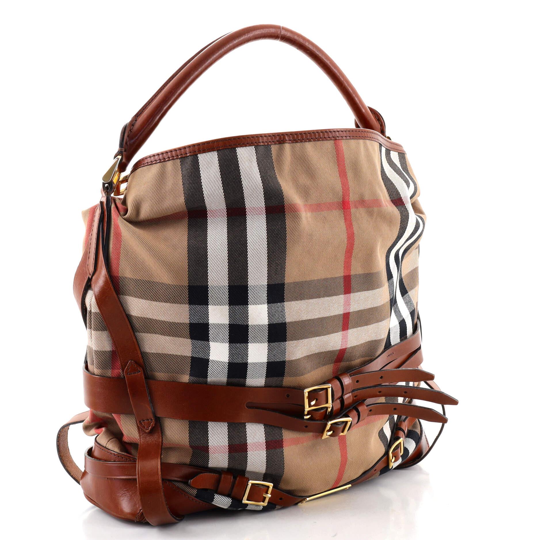 Brown Burberry Bridle Gosford Hobo House Check Canvas Medium