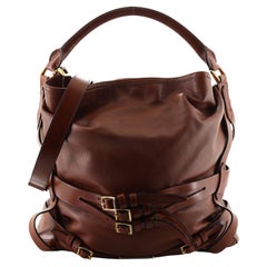 Burberry Medium Bridle Gosford House Check Canvas Hobo - Neutrals Hobos,  Handbags - BUR383998