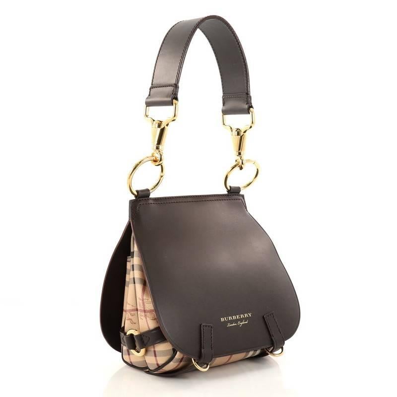 Burberry Bridle Handbag Leather and Haymarket Check Medium In Good Condition In NY, NY