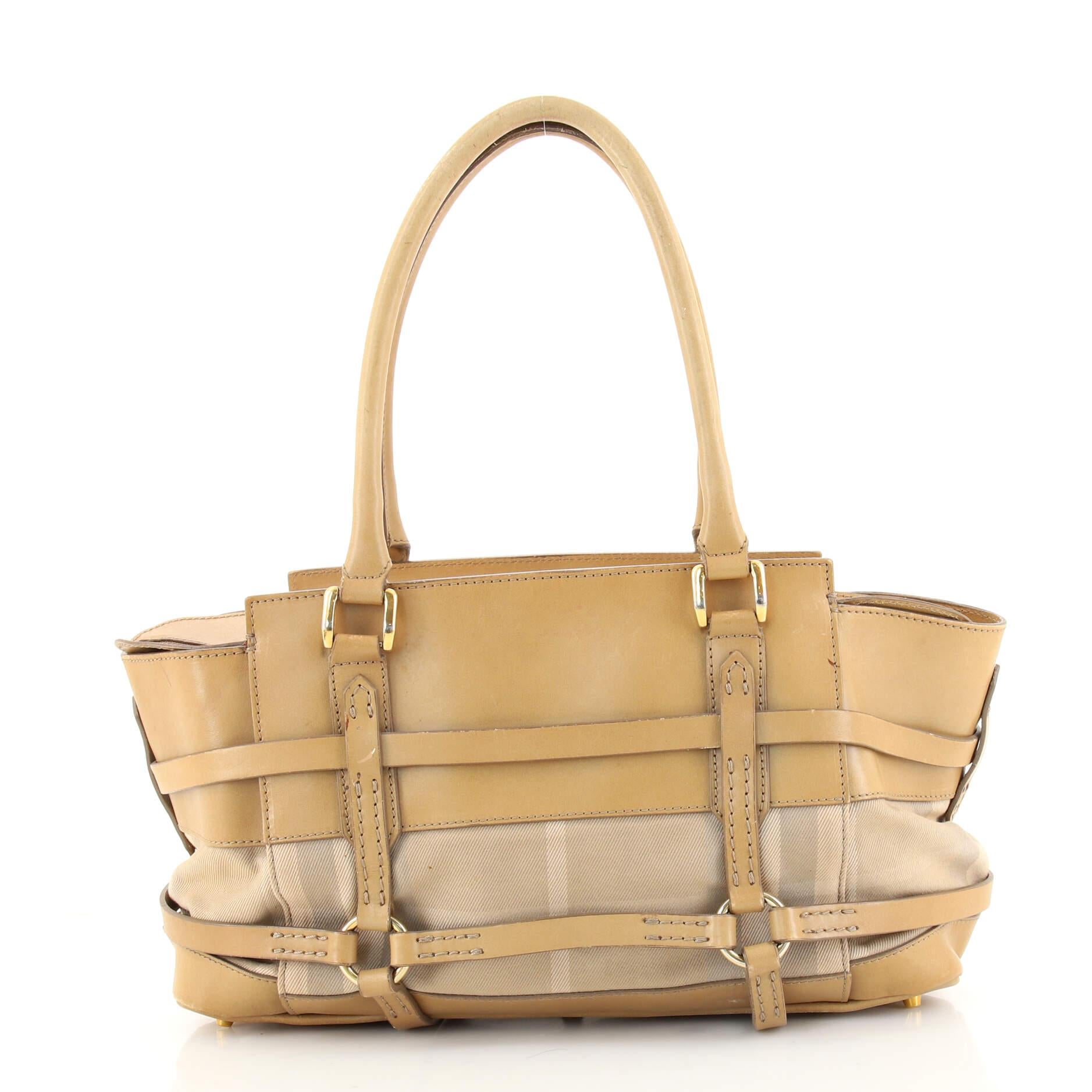 Burberry Bridle Kent Tote Check Canvas and Leather Medium For Sale at  1stDibs