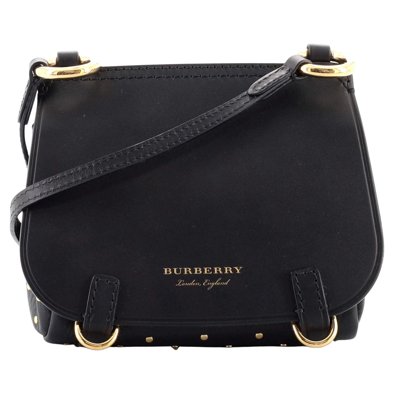 NEW Burberry Bridle Baby Studded Leather Shoulder Bag, Black