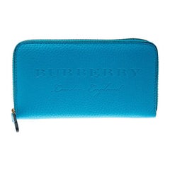Burberry Bright Blue Leather Zip Around Wallet For Sale at 1stDibs