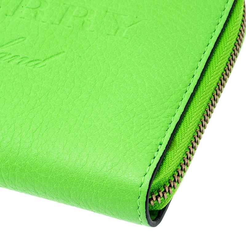 Burberry Bright Green Leather Zip Around Wallet 2