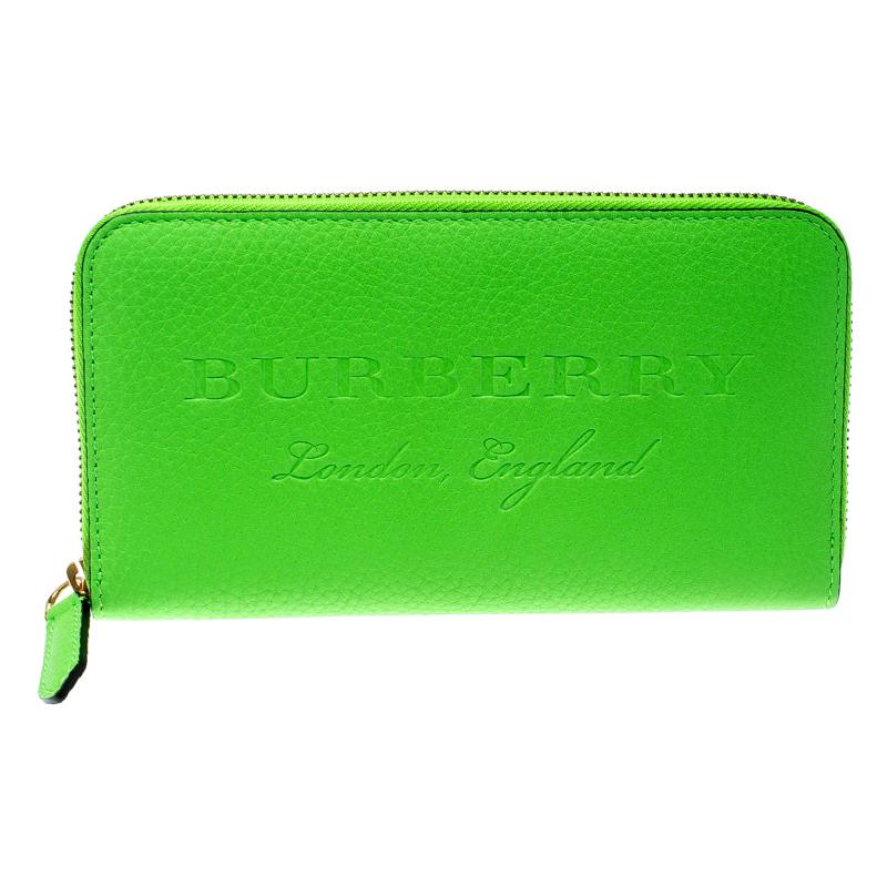 Burberry Bright Green Leather Zip Around Wallet