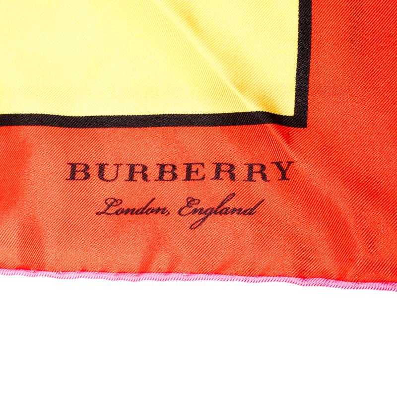 Burberry Bright Yellow London Map Print Silk Twill Square Scarf 2
