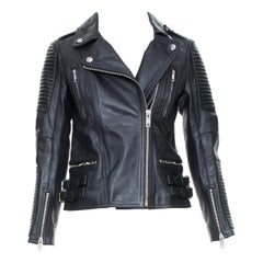 BURBERRY BRIT 2015 Loseley ribbed cow grain leather motorcycle jacket IT38 XS