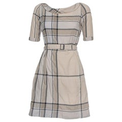 Burberry Brit Beige Checkered Pattern Cotton Belted Mischa Dress XS