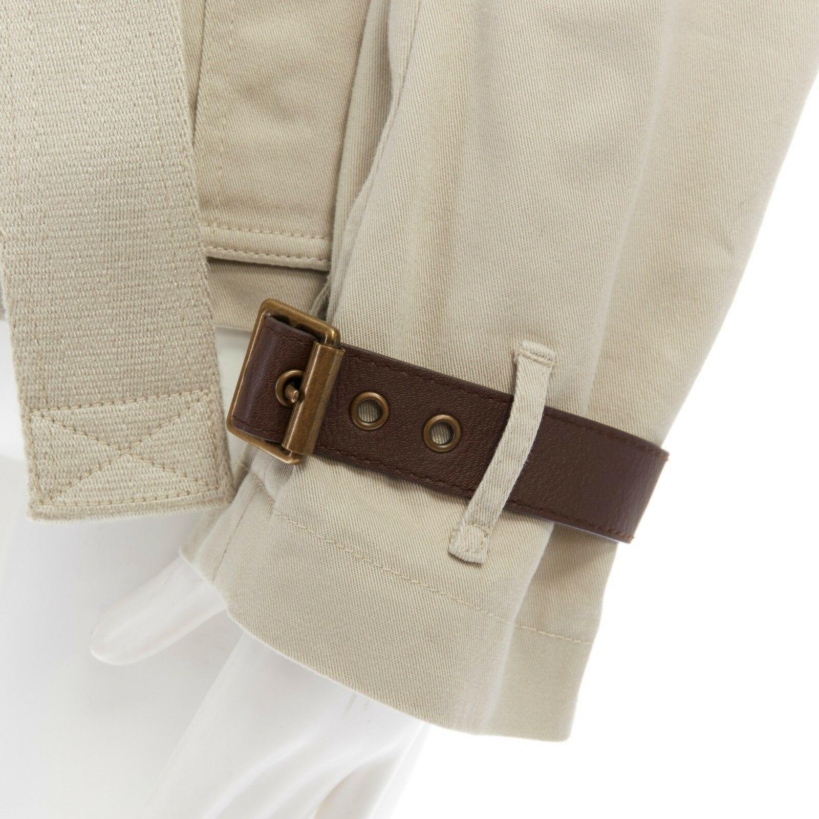BURBERRY BRIT beige cotton leather trimmed belted safari trench field jacket M 2