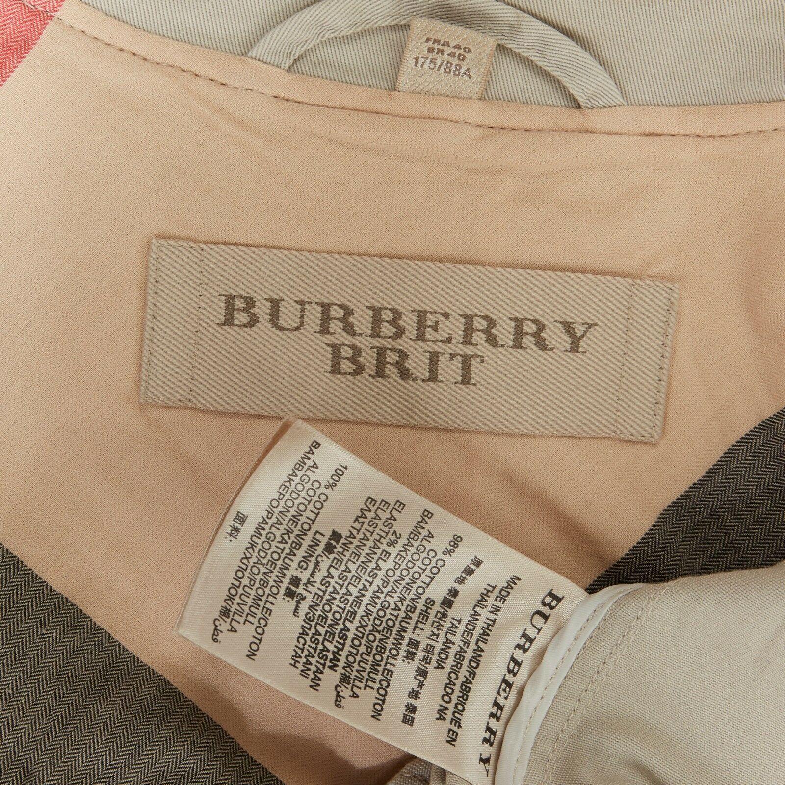 BURBERRY BRIT beige cotton leather trimmed belted safari trench field jacket M 4