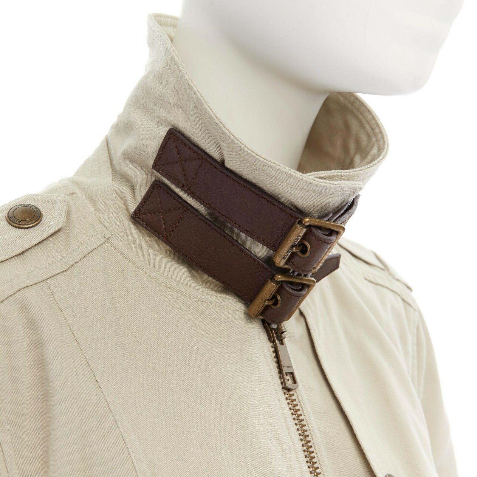 BURBERRY BRIT beige cotton leather trimmed belted safari trench field jacket M In Excellent Condition In Hong Kong, NT