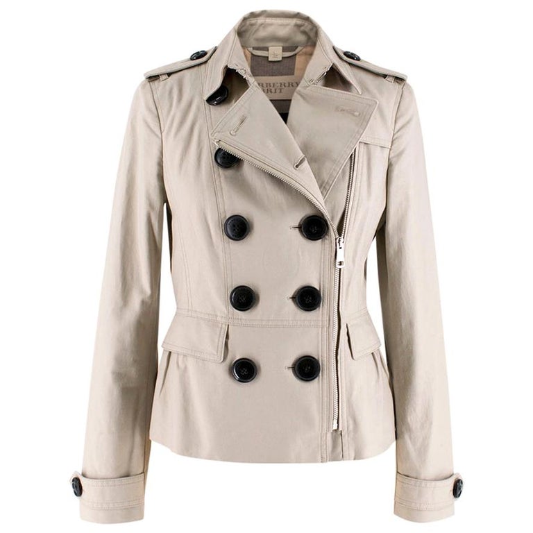 Burberry Brit Beige Cropped Asymmetric Trench Coat - Size US 4 at 1stDibs |  burberry cropped trench, burberry brit tag, trench coat cropped