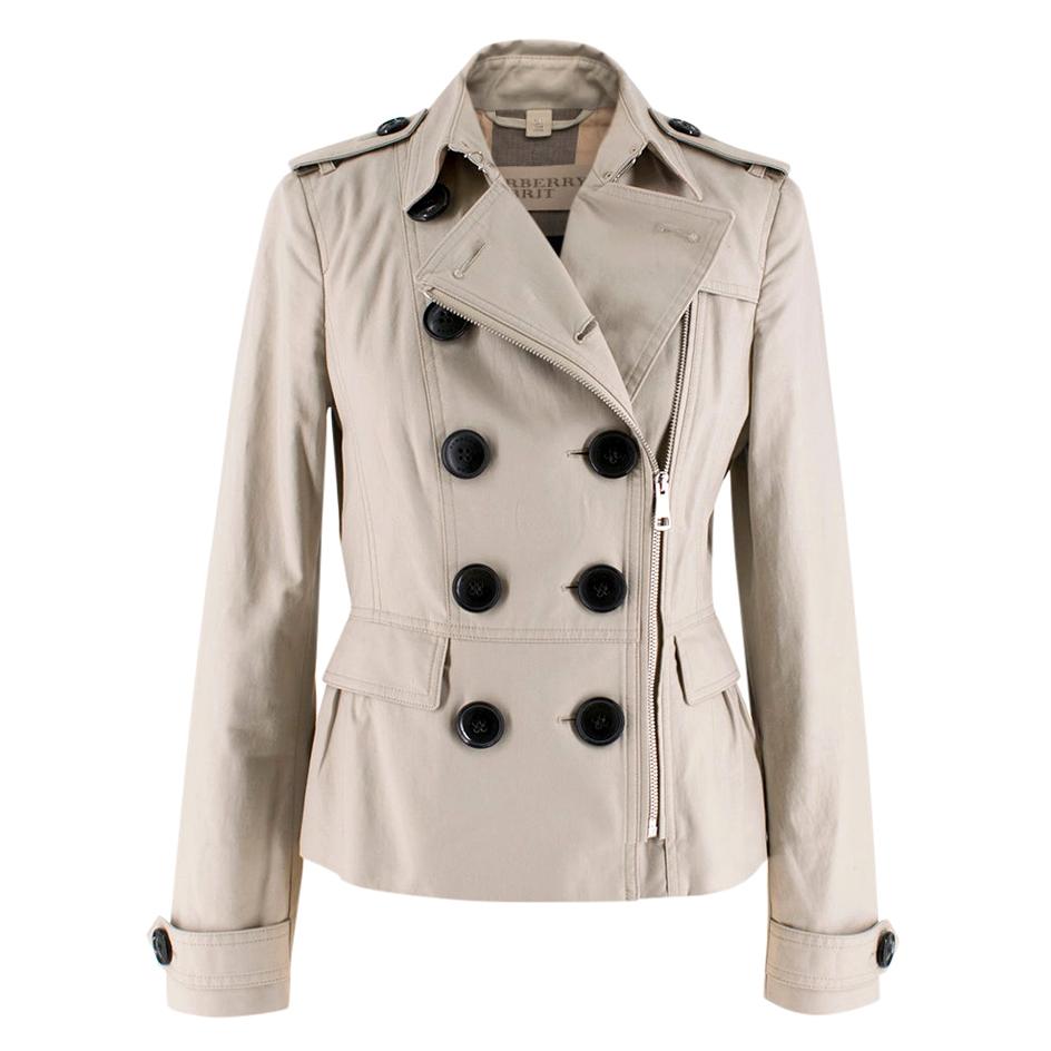 Burberry Brit Beige Cropped Asymmetric Trench Coat - Size US 4 For Sale