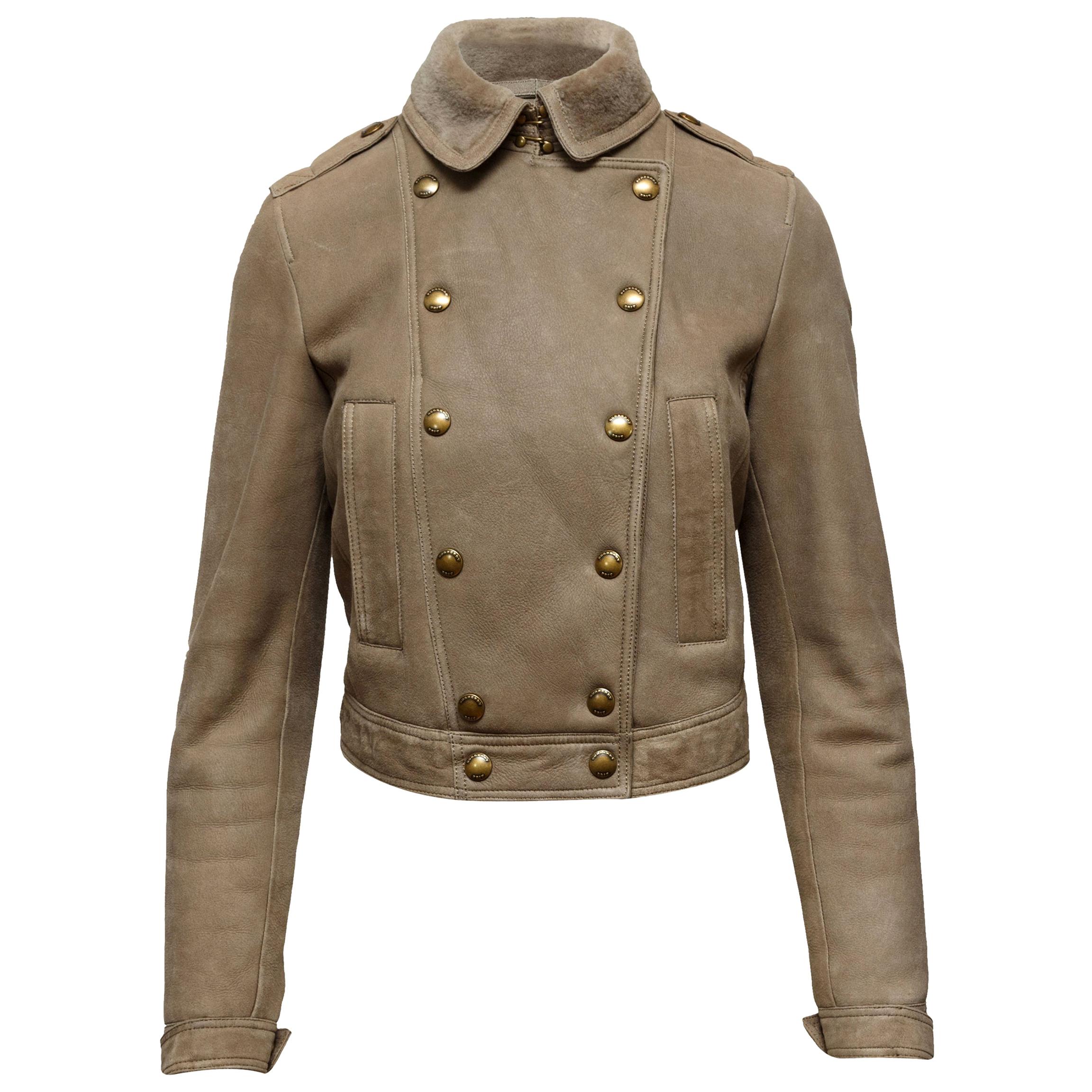 Burberry Brit  Beige Double-Breasted Shearling Jacket