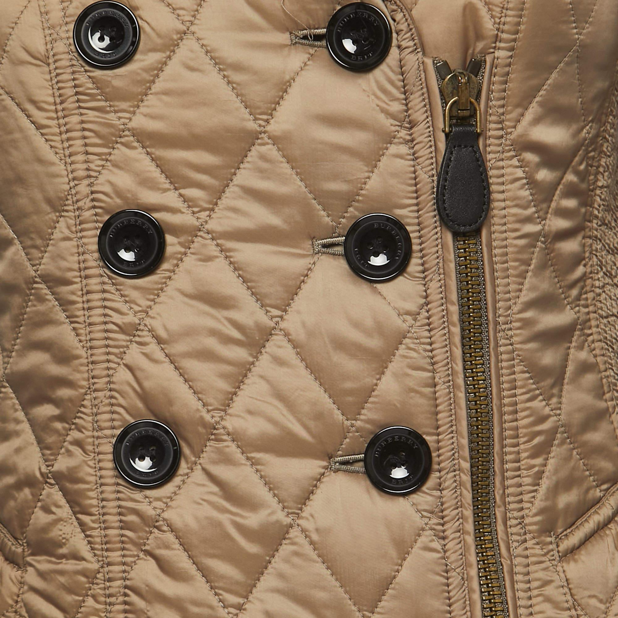 Burberry Brit Beige Nylon Double Breasted Coat XS 6