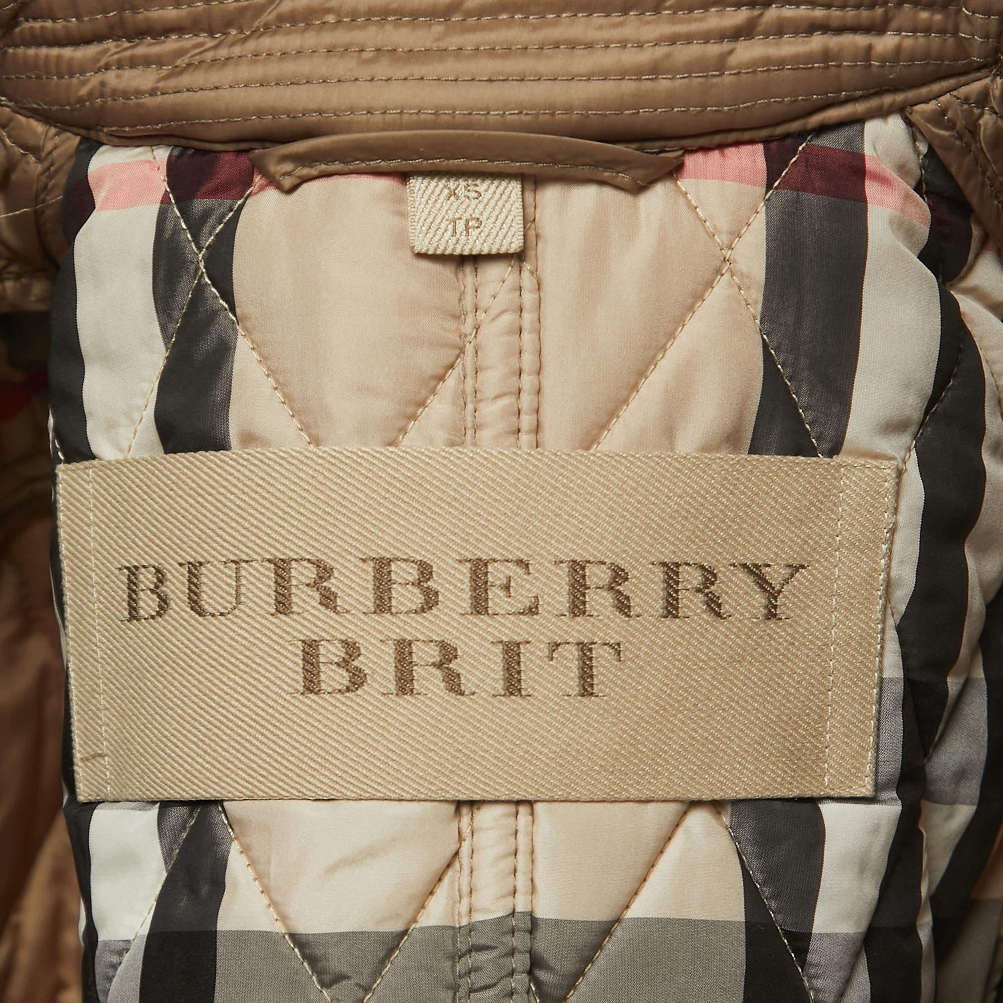 Burberry Brit Beige Nylon Double Breasted Coat XS 1