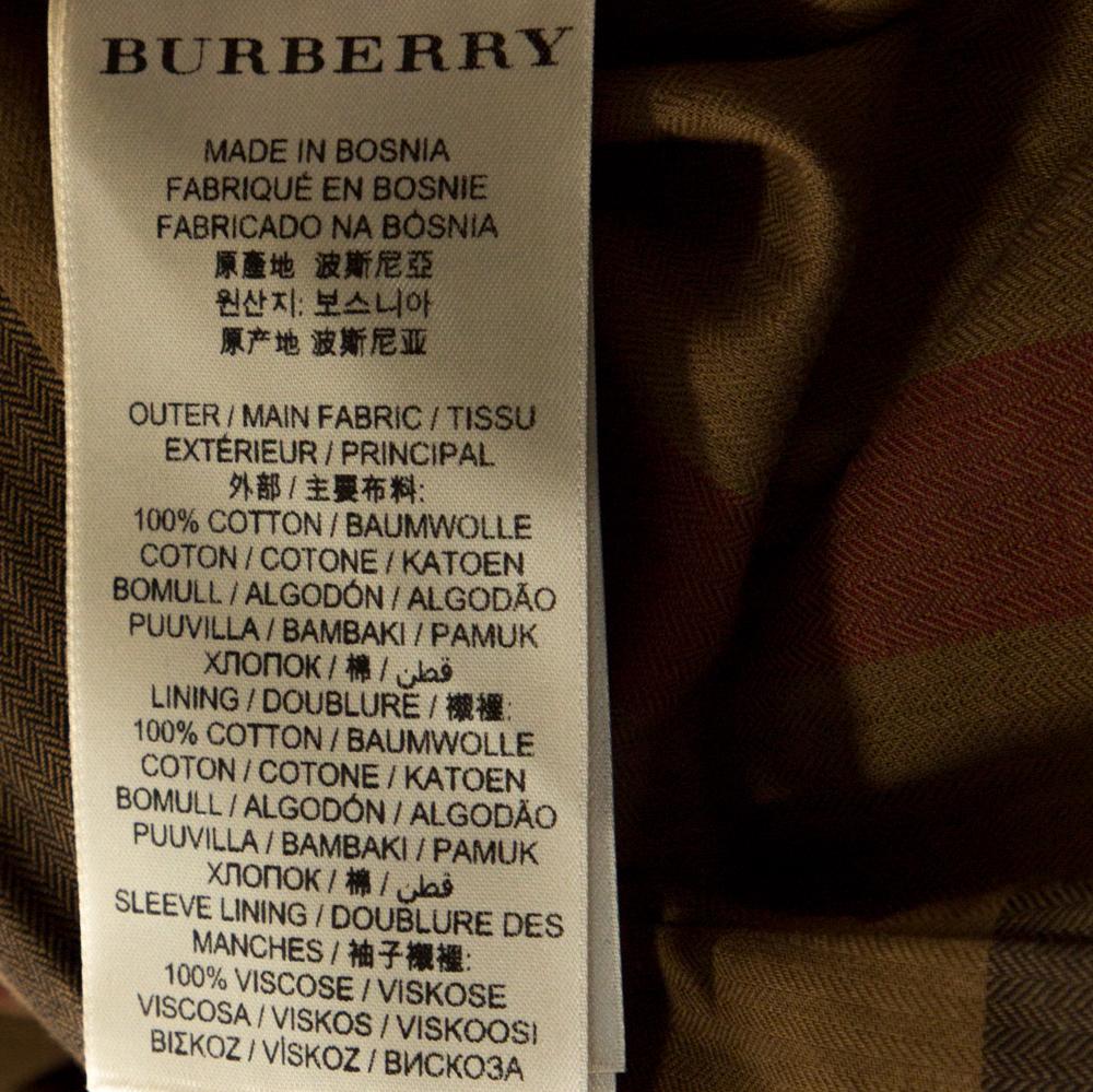 Brown Burberry Brit Bicolor Cotton Leather Trim Studded Coat XS