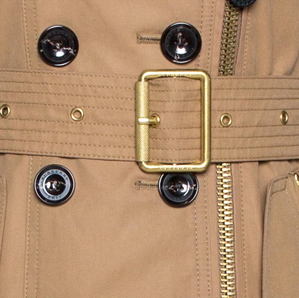 Burberry Brit Bicolor Cotton Leather Trim Studded Coat XS In Good Condition In Dubai, Al Qouz 2