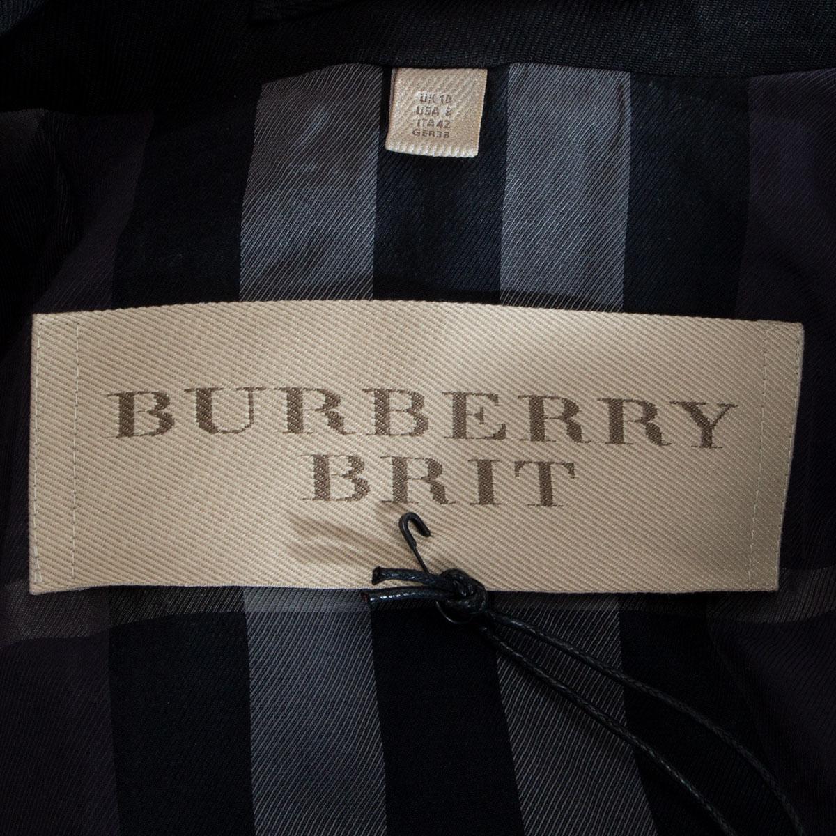 Black BURBERRY BRIT black cotton blend BRAMINGTON TRENCH Coat Jacket 14 M