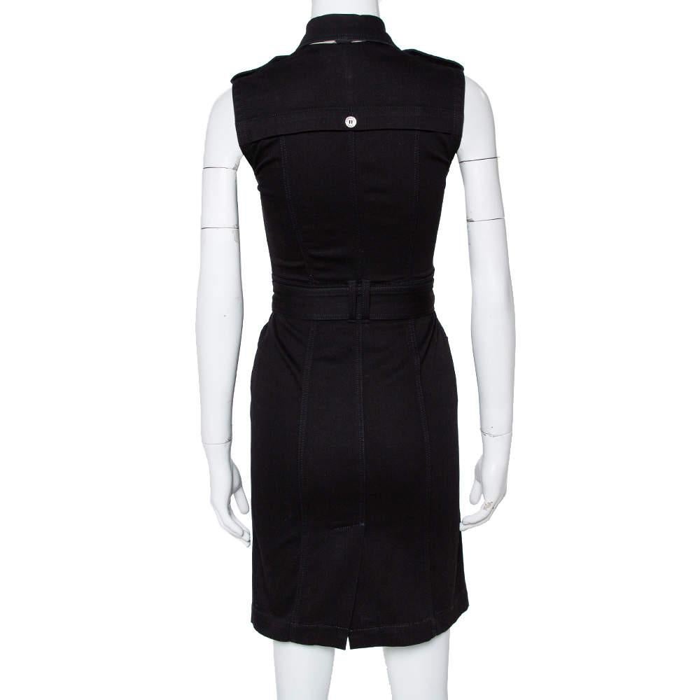 Burberry Brit Black Denim Belted Zipper Front Short Dress S In Good Condition In Dubai, Al Qouz 2