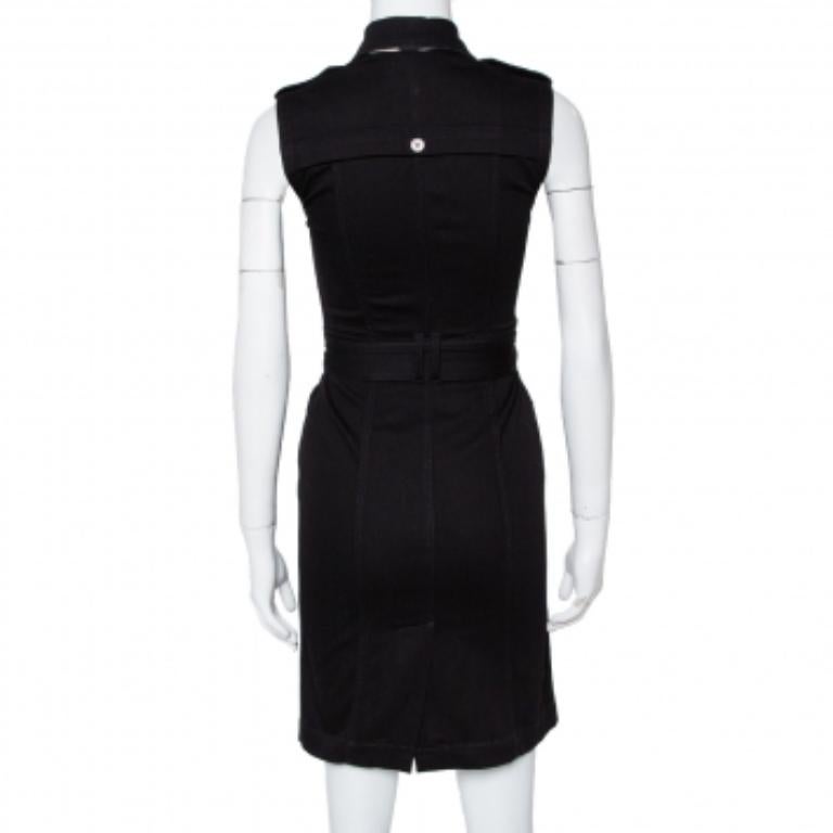 Women's Burberry Brit Black Denim Belted Zipper Front Short Dress S For Sale