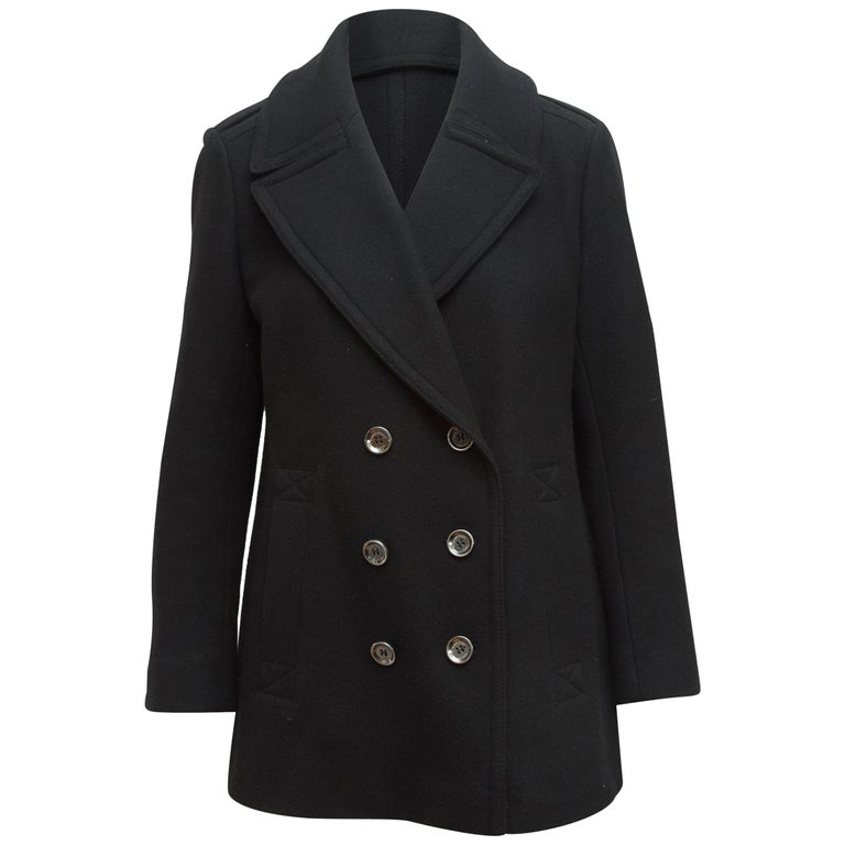 Burberry Brit Black Double-Breasted Wool Peacoat For Sale at 1stDibs