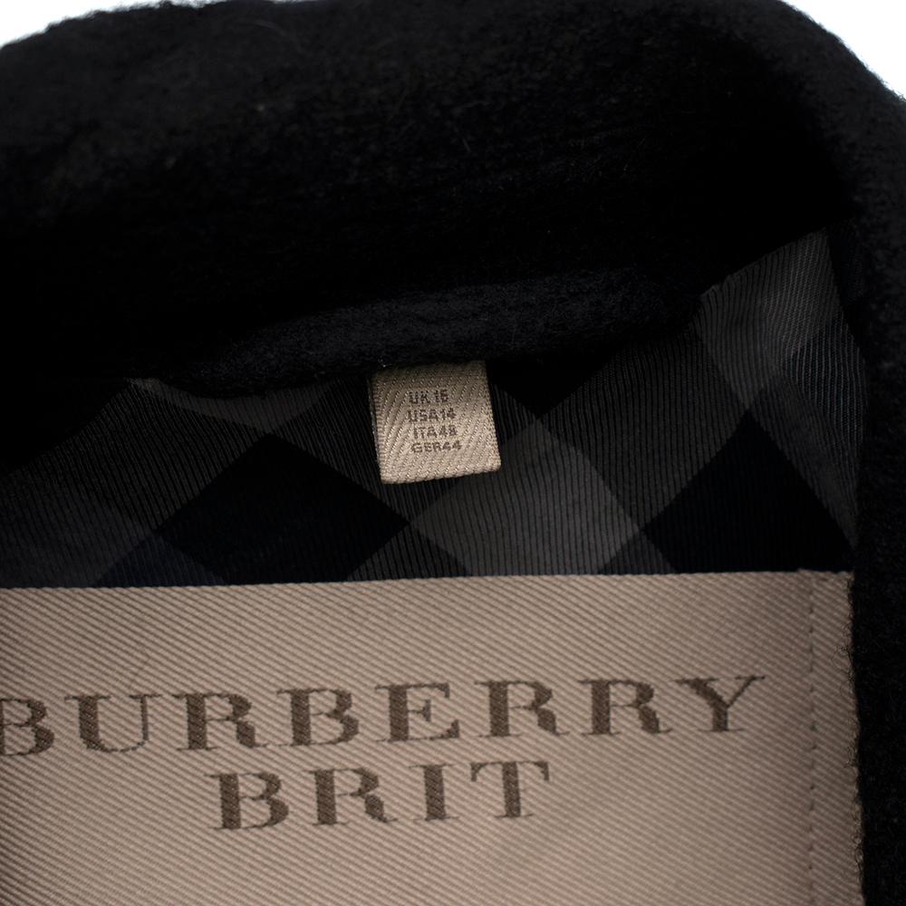 Burberry Brit Black Leather & Wool Blend Moto Coat - Size US 12 1