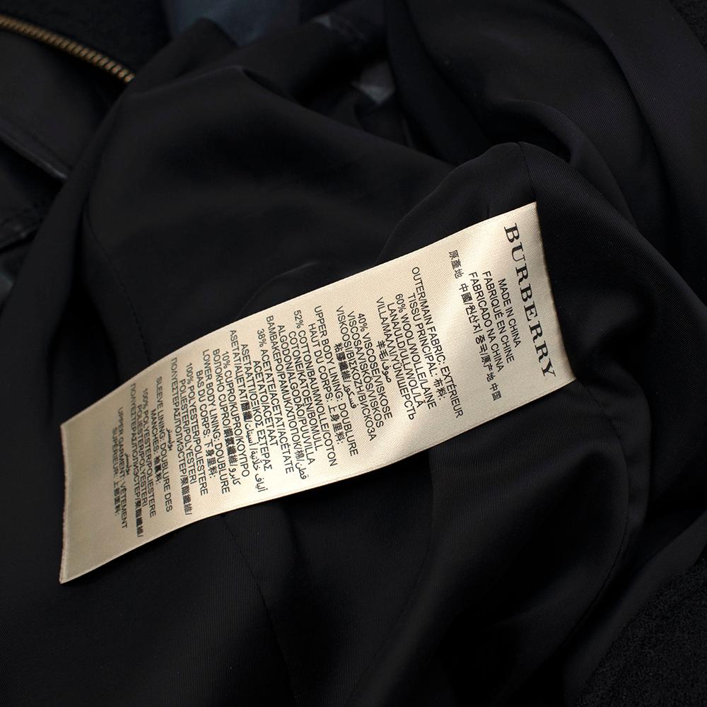 Burberry Brit Black Leather & Wool Blend Moto Coat - Size US 12 3