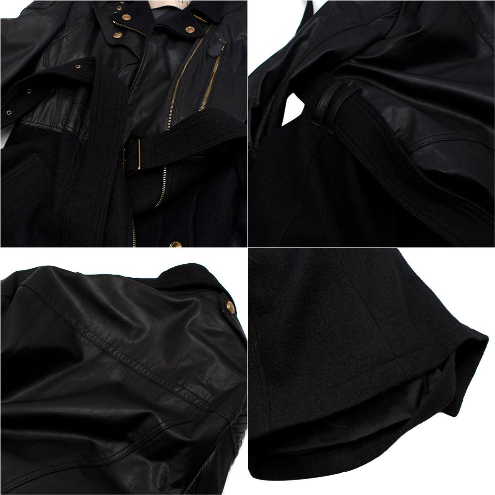 Burberry Brit Black Leather & Wool Blend Moto Coat - Size US 12 4