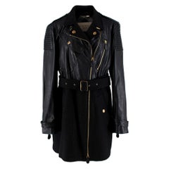 Burberry Brit Black Leather 
Wool Blend Moto Coat - Size US 12