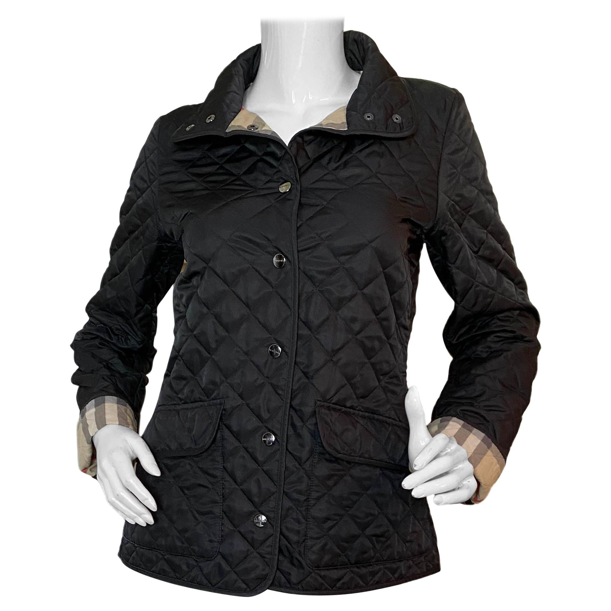 Burberry Brit Black Quilted Jacket w/Nova Plaid Lining sz Small