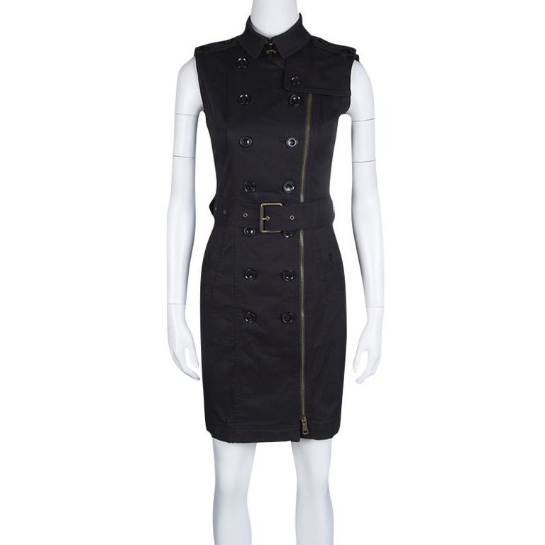 Burberry Brit Black Zip Front Belted Sleeveless Trench Dress S at 1stDibs | burberry  sleeveless trench dress